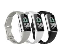 Astorgos 3 Pack Bracelet Fin Compatible avec Fitbit Charge 6/Charge 5 pour Femmes Hommes, Bracelet Étroit de Remplacement en TPE, Noir/Gris Roche/Blanc