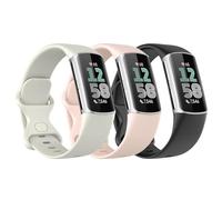 Astorgos 3 Pièces Bracelet de Montre Compatible avec Fitbit Charge 6/Fitbit Charge 5 pour Femme Homme, Bracelet de Remplacement en TPE Souple, Noir/Blanc Lune/Rose Sable