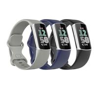 Astorgos 3 Pièces Bracelet de Montre Compatible avec Fitbit Charge 6/Fitbit Charge 5 pour Femme Homme, Bracelet de Remplacement en TPE Souple, Noir/Bleu Foncé/Gris Roche