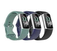Astorgos 3 Pièces Bracelet de Montre Compatible avec Fitbit Charge 6/Fitbit Charge 5 pour Femme Homme, Bracelet de Remplacement en TPE Souple, Noir/Bleu Foncé/Vert Pin