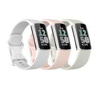 Astorgos 3 Pièces Bracelet de Montre Compatible avec Fitbit Charge 6/Fitbit Charge 5 pour Femme Homme, Bracelet de Remplacement en TPE Souple, Rose Sable/Blanc Lune/Blanc