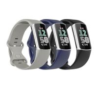Astorgos 3 Pièces Bracelet de Montre Compatible avec Fitbit Charge 6/Fitbit Charge 5 pour Femme Homme, Bracelet de Remplacement en TPE Souple, Noir/Bleu Foncé/Gris Roche