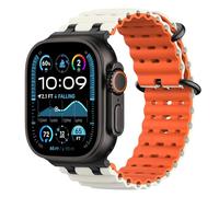 Astorgos Bicolor Ocean Bracelet pour Apple Watch Ultra 3/2/1 49mm, S11/S10 46mm, 9/8/7 45mm, SE3/SE2/SE/6/5/4 44mm, 3/2/1 42mm, Connecteur Métallique Bracelet de Montre Sport Respirant,N+OrangeÉ
