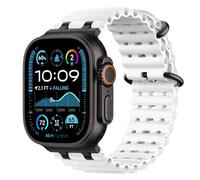 Astorgos Bicolor Ocean Bracelet pour Apple Watch Ultra 3/2/1 49mm, S11/S10 46mm, 9/8/7 45mm, SE3/SE2/SE/6/5/4 44mm, 3/2/1 42mm, Connecteur Métallique Bracelet de Montre Sport Respirant,Nr+BlancT