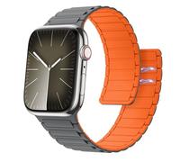 Astorgos Bracelet de Montre Magnétique Compatible avec Apple Watch Series 9 8 7 6 5 4 3 2 1 SE 38/40/41mm, Bracelet en Silicone Souple, Lien Magnétique Fort, Bande de Remplacement Ajustable,GrisOrange