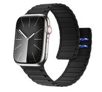 Astorgos Bracelet de Montre Magnétique Compatible avec Apple Watch Series 9 8 7 6 5 4 3 2 1 SE 38/40/41mm, Bracelet en Silicone Souple, Lien Magnétique Fort, Bande de Remplacement Ajustable, Noir