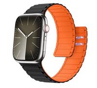 Astorgos Bracelet de Montre Magnétique Compatible avec Apple Watch Series9 8 7 6 5 4 3 2 1 SE 38/40/41mm, Bracelet en Silicone Souple, Lien Magnétique Fort, Bande de Remplacement Ajustable, NoirOrange