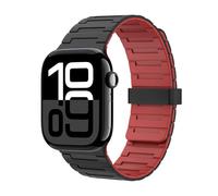 Astorgos Bracelet de Montre Magnétique Compatible avec Apple Watch Ultra 3/2/1 49mm,S11/S10 46mm,9/8/7 45mm,SE3/SE2/SE/6/5/4 44mm,3/2/1 42mm, Bracelet en Silicone Souple,Lien Magnétique Fort, Noir/Rge