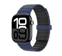 Astorgos Bracelet de Montre Magnétique Compatible avec Apple Watch Ultra 3/2/1 49mm,S11/S10 46mm,9/8/7 45mm,SE3/SE2/SE/6/5/4 44mm,3/2/1 42mm, Bracelet en Silicone Souple,Lien Magnétique Fort,Bleu/Noir