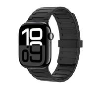 Astorgos Bracelet de Montre Magnétique Compatible avec Apple Watch Ultra 3/2/1 49mm,S11/S10 46mm,9/8/7 45mm,SE3/SE2/SE/6/5/4 44mm,3/2/1 42mm, Bracelet en Silicone Souple,Lien Magnétique Fort, Noir