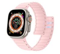 Astorgos Bracelet de Montre Magnétique Compatible avec Apple Watch Ultra 3/2/1 49mm,S11/S10 46mm,9/8/7 45mm,SE3/SE2/SE/6/5/4 44mm,3/2/1 42mm,Bracelet en Silicone,Lien Magnétique Fort,Rose