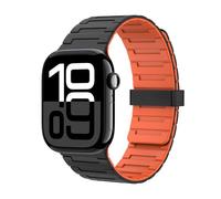Astorgos Bracelet de Montre Magnétique Compatible avec Apple Watch Ultra 3/2/1 49mm,S11/S10 46mm,9/8/7 45mm,SE3/SE2/SE/6/5/4 44mm,3/2/1 42mm, Bracelet en Silicone Souple,Lien Magnétique Fort, Noir/Org