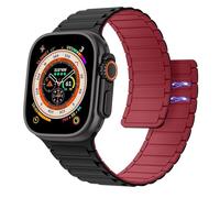Astorgos Bracelet de Montre Magnétique Compatible avec Apple Watch Ultra 3/2/1 49mm,S11/S10 46mm,9/8/7 45mm,SE3/SE2/SE/6/5/4 44mm,3/2/1 42mm,Bracelet en Silicone,Lien Magnétique Fort,NoirR