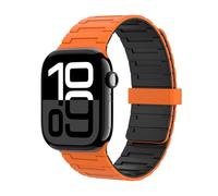 Astorgos Bracelet de Montre Magnétique Compatible avec Apple Watch Ultra 3/2/1 49mm,S11/S10 46mm,9/8/7 45mm,SE3/SE2/SE/6/5/4 44mm,3/2/1 42mm, Bracelet en Silicone Souple,Lien Magnétique Fort, Org/Noir