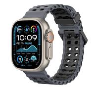 Astorgos Bracelet de Montre Respirant Ocean Compatible avec Apple Watch Ultra 3/2/1 49mm,S11/S10 46mm,9/8/7 45mm,SE3/SE2/SE/6/5/4 44mm,3/2/1 42mm,Bracelet Silicone Sport pour Homme Femme, Charbon/Noir