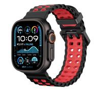 Astorgos Bracelet de Montre Respirant Ocean Compatible avec Apple Watch Ultra 3/2/1 49mm,S11/S10 46mm,9/8/7 45mm,SE3/SE2/SE/6/5/4 44mm,3/2/1 42mm, Bracelet Silicone Sport pour Homme Femme, N-Rouge