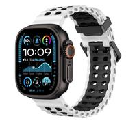 Astorgos Bracelet de Montre Respirant Ocean Compatible avec Apple Watch Ultra 3/2/1 49mm,S11/S10 46mm,9/8/7 45mm,SE3/SE2/SE/6/5/4 44mm,3/2/1 42mm, Bracelet Silicone Sport pour Homme Femme, Blanc/Nr
