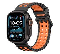 Astorgos Bracelet de Montre Respirant Ocean Compatible avec Apple Watch Ultra 3/2/1 49mm,S11/S10 46mm,9/8/7 45mm,SE3/SE2/SE/6/5/4 44mm,3/2/1 42mm, Bracelet Silicone Sport pour Homme Femme, Noir/Orange