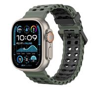 Astorgos Bracelet de Montre Respirant Ocean Compatible avec Apple Watch Ultra 3/2/1 49mm,S11/S10 46mm,9/8/7 45mm,SE3/SE2/SE/6/5/4 44mm,3/2/1 42mm,Bracelet Silicone Sport pour Homme Femme,VertArmé/Noir