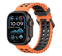 Astorgos Bracelet de Montre Respirant Ocean Compatible avec Apple Watch Ultra 3/2/1 49mm,S11/S10 46mm,9/8/7 45mm,SE3/SE2/SE/6/5/4 44mm,3/2/1 42mm, Bracelet Silicone Sport pour Homme Femme, Orange/Noir