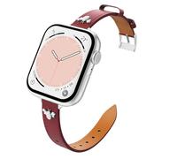 Astorgos Bracelet en Cuir Mince Compatible avec Apple Watch Band Ultra/Ultra2 49mm/Series 10/9/8/7/6/5/4/3/2/1/SE/SE2 42/44/45/46mm,Bracelet de Remplacement en Cuir Véritable pour Femmes,RgVin/Argent