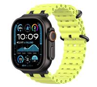 Astorgos Bracelet Ocean Compatible avec Apple Watch Ultra 3/2/1 49mm,S11/S10 46mm,9/8/7 45mm,SE3/SE2/SE/6/5/4 44mm,3/2/1 42mm,Bracelet de Montre Sport avec Connecteur en Métal Homme, Noir/Jaune Néon