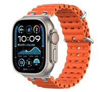 Astorgos Bracelet Ocean Compatible avec Apple Watch Ultra 3/2/1 49mm,S11/S10 46mm,9/8/7 45mm,SE3/SE2/SE/6/5/4 44mm,3/2/1 42mm,Bracelet de Montre Sport avec Connecteur en Métal Homme, Argent/Orange