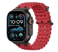 Astorgos Bracelet Ocean Compatible avec Apple Watch Ultra 3/2/1 49mm,S11/S10 46mm,9/8/7 45mm,SE3/SE2/SE/6/5/4 44mm,3/2/1 42mm,Bracelet de Montre Sport avec Connecteur en Métal Homme, Noir/Rouge