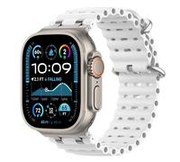 Astorgos Bracelet Ocean Compatible avec Apple Watch Ultra 3/2/1 49mm,S11/S10 46mm,9/8/7 45mm,SE3/SE2/SE/6/5/4 44mm,3/2/1 42mm,Bracelet de Montre Sport avec Connecteur en Métal Homme, Argent/Blanc