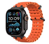 Astorgos Bracelet Ocean Compatible avec Apple Watch Ultra 3/2/1 49mm,S11/S10 46mm,9/8/7 45mm,SE3/SE2/SE/6/5/4 44mm,3/2/1 42mm,Bracelet de Montre Sport avec Connecteur en Métal Homme, Noir/Orange