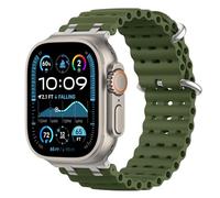Astorgos Bracelet Ocean Compatible avec Apple Watch Ultra 3/2/1 49mm,S11/S10 46mm,9/8/7 45mm,SE3/SE2/SE/6/5/4 44mm,3/2/1 42mm,Bracelet de Montre Sport avec Connecteur en Métal Homme, Argent/Vert Armée