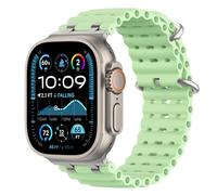 Astorgos Bracelet Ocean Compatible avec Apple Watch Ultra 3/2/1 49mm,S11/S10 46mm,9/8/7 45mm,SE3/SE2/SE/6/5/4 44mm,3/2/1 42mm,Bracelet de Montre Sport avec Connecteur en Métal Homme, Argent/Vert Néon