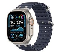 Astorgos Bracelet Ocean Compatible avec Apple Watch Ultra 3/2/1 49mm,S11/S10 46mm,9/8/7 45mm,SE3/SE2/SE/6/5/4 44mm,3/2/1 42mm,Bracelet de Montre Sport avec Connecteur en Métal, Argent/Bleu Marine