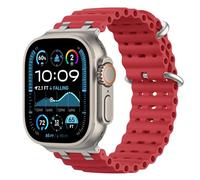 Astorgos Bracelet Ocean Compatible avec Apple Watch Ultra2/Ultra 49mm,S10 46mm,9/8/7 45mm,SE2/SE/6/5/4 44mm,3/2/1 42mm,Bracelet de Montre Sport avec Connecteur en Métal pour Homme Femme, Argent&Rouge