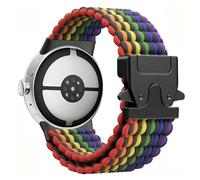 Astorgos Bracelet Tressé Compatible avec Google Pixel Watch 3/4 45 mm, Bracelets de Sport élastiques en Nylon Respirant avec Boucle Parachute Améliorée pour Hommes et Femmes, Noir Arc-en-ciel
