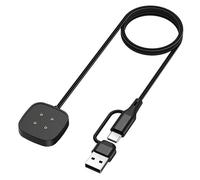 Astorgos Chargeur Magnétique 2 en 1 avec USB-A et USB-C Compatible avec Google Pixel Watch 3/2 & Compatible avec Fitbit Versa 4/Versa 3/Sense 2/Sense, Remplacement du Socle de Chargement Portable,Noir