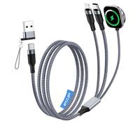 Astorgos Essentiel de Voyage Câble de Chargement 3-en-1, Câble de Chargement Rapide USB C 100W Câble de Chargeur Multiple pour iWatch, iPhone 17-15 Série/iWatch Ultra/11-1/Galaxy S25-20, iPad,Gris,4FT