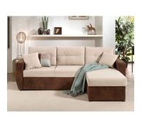 Astoria - canapé d'angle réversible - convertible avec coffre - velours et microfibre - 4 places - Marron / Beige