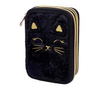 ASTRA BAG Trousse à 3 compartiments remplie Jumbo Fluffy Kitty Black avec peluche et oreilles