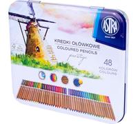 Astra Prestige 48 couleurs Crayons de couleur Crayons de peinture Bois de cèdre Boîte métal
