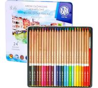 Astra Prestige Lot de 24 crayons aquarelle et pinceau avec étui en métal pour artistes enfants et adultes, certifié FSC