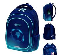 AstraBAG FOOTBALL LIGHT AB300-27L, système ergonomique Ergo Back, 3 compartiments, compartiment pour ordinateur portable, réfléchissant, 42 × 30 × 19 cm, bleu/vert