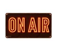 AstraDesign Plaque en tôle « ON AIR » 20 x 30 cm Noir/rouge - Résistant aux intempéries, à la rouille, trous pré-percés - Plaque en métal au look fluo - Décoration murale pour studio, bar, salle de