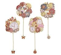 AstraGlam 4PCS Set de signets métalliques avec pompon, motif vintage fleurs et montres, cadeaux personnalisés pour femmes, enseignants, amateurs de livres, cadeaux de remerciement