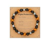 AstraGlam Bracelet Triple Protection avec Œil de Tigre 8mm, Obsidienne Noire et Hématite - Force, Protection & Équilibre pour Hommes Femmes, Cadeau pour Fête des Mères, Fête des Pères, Noël ou
