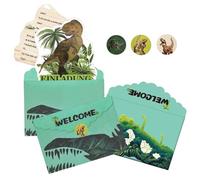 AstraGlam Cartes D'Invitation Dino Anniversaire Enfant, Lot De 12 Avec Enveloppes Et Autocollants, Cartes De Qualité Pour Garçons, Idéal Pour Les Fêtes À Thème