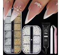 AstraGlam Kit de nail art de luxe - Perles élégantes et strass pour des designs créatifs d'ongles - Avec colle à ongles et outils de précision - Cadeau pour les amateurs de nail art
