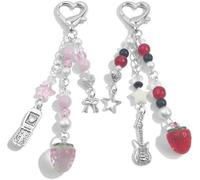 AstraGlam Porte-Clés Chat Mignon Avec Pince Cœur, Pendentif Chat Blanc Doux Et Perles, Charm Sac Y2K Adorable, Fait Main Pour Sac Et Clés De Voiture