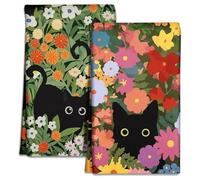 AstraGlam Torchons en Microfibre - 2 torchons de Cuisine 45 x 66 cm, Serviettes printanières avec Motif de Chats et de Fleurs, Doux & absorbants, Design esthétique, Accessoires de Cuisine et