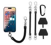 Astralong Lot de 2 Cordons Téléphone Portable avec Câble Spiralé Flexible, Lanière Antivol avec Mousqueton, Patch Universel Inclus, Cordon Anti-Chute pour Smartphone, Randonnée, Voyage, Extérieur
